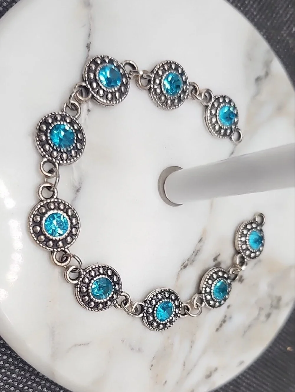 Silver-Tone Turquoise Crystal Link Bracelet